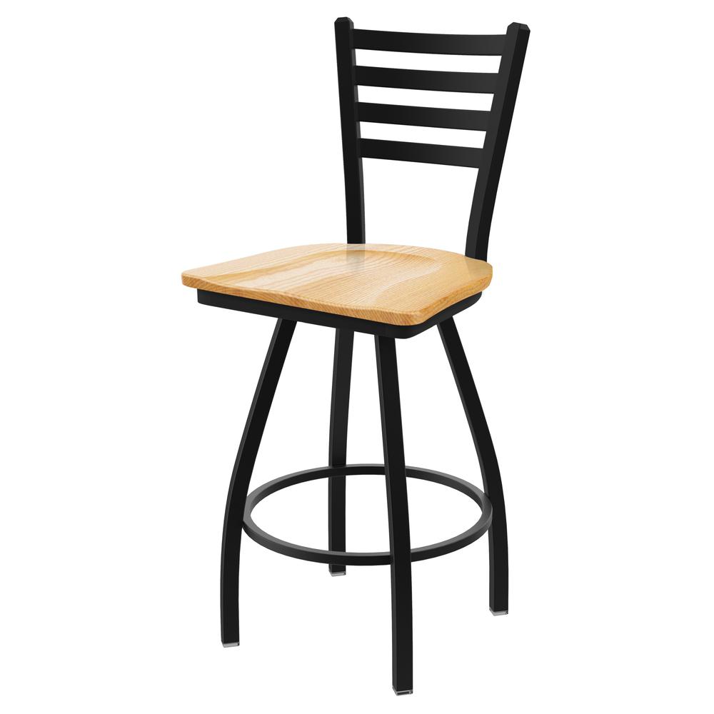 XL 410 Jackie 30" Swivel Bar Stool with Black Wrinkle Finish and Natural Oak Seat. Picture 1