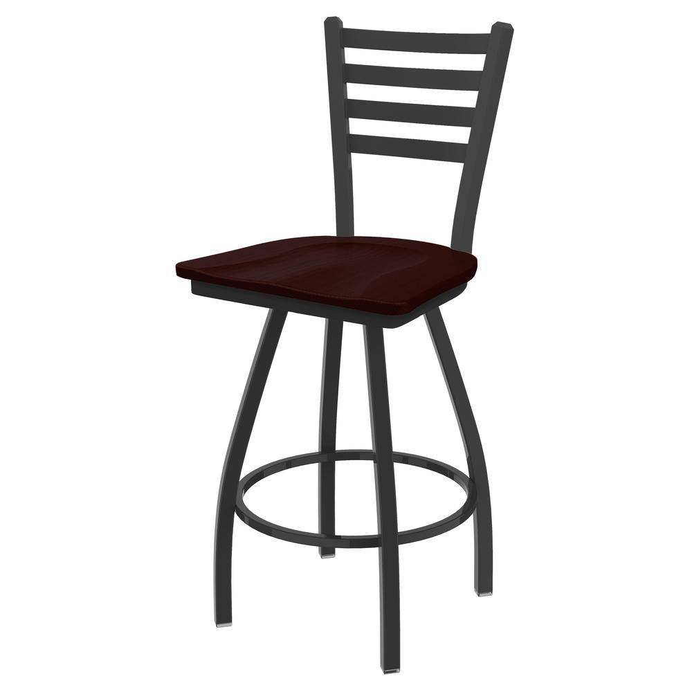 XL 410 Jackie 30" Swivel Bar Stool with Pewter Finish and Dark Cherry Oak Seat. Picture 1