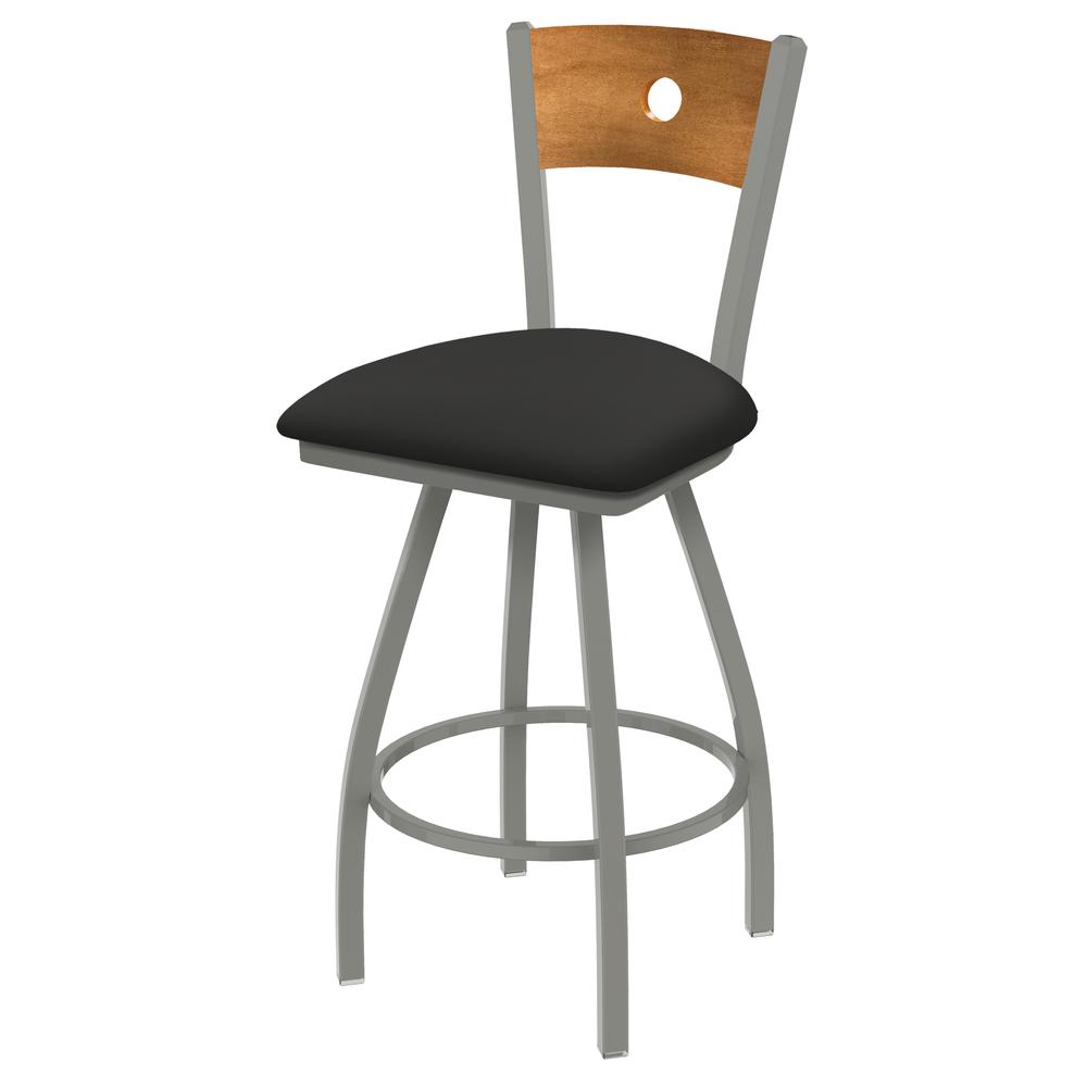 XL 830 Voltaire 30" Swivel Counter Stool with Anodized Nickel Finish, Medium Back, and Canter Iron Seat. Picture 1