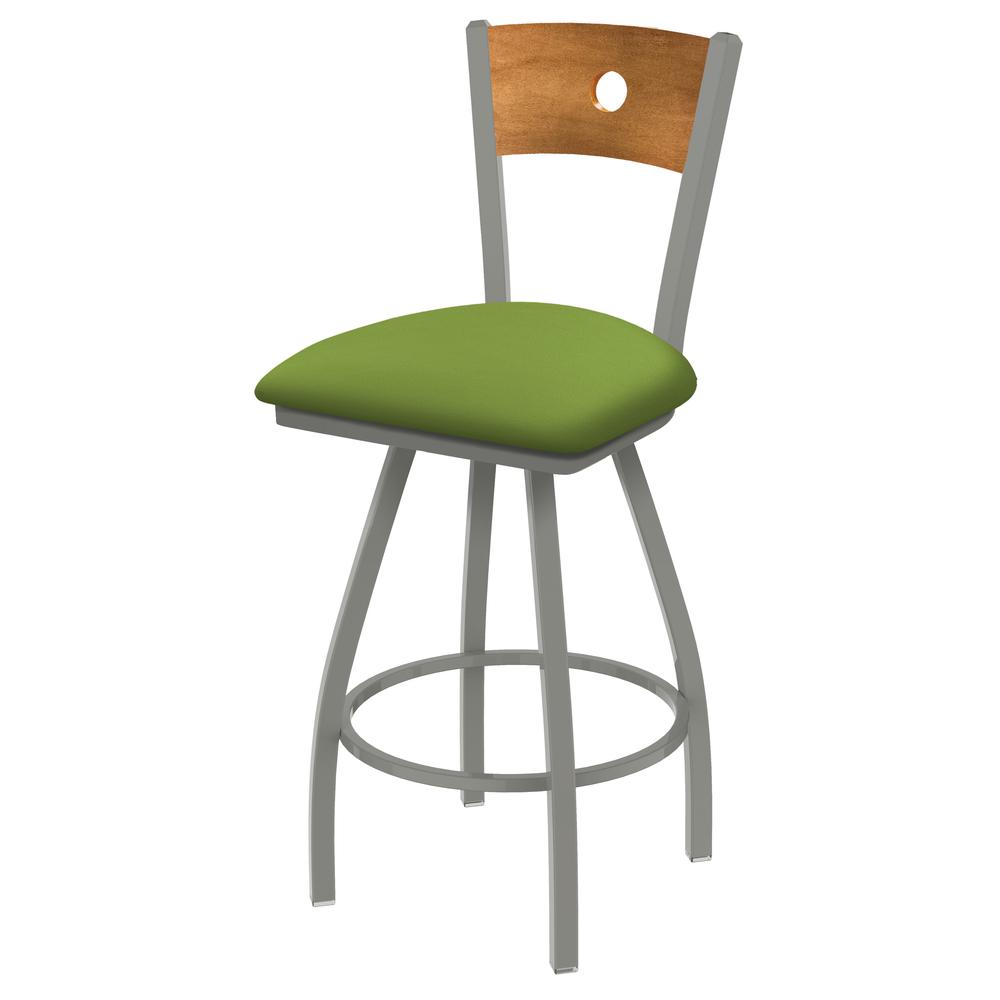 XL 830 Voltaire 30" Swivel Counter Stool with Anodized Nickel Finish, Medium Back, and Canter Kiwi Green Seat. Picture 1