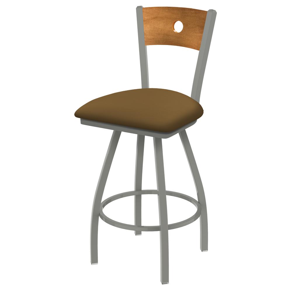 XL 830 Voltaire 30" Swivel Counter Stool with Anodized Nickel Finish, Medium Back, and Canter Saddle Seat. Picture 1