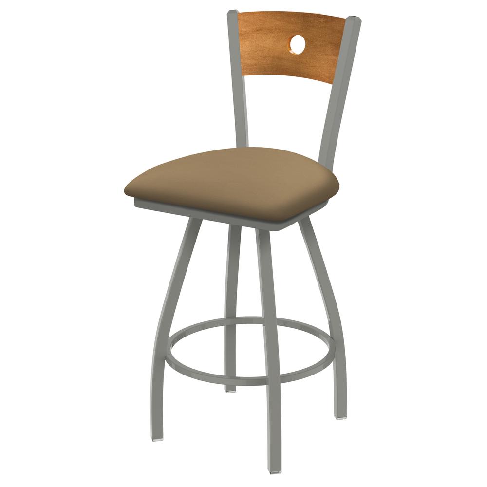 XL 830 Voltaire 30" Swivel Counter Stool with Anodized Nickel Finish, Medium Back, and Canter Sand Seat. Picture 1