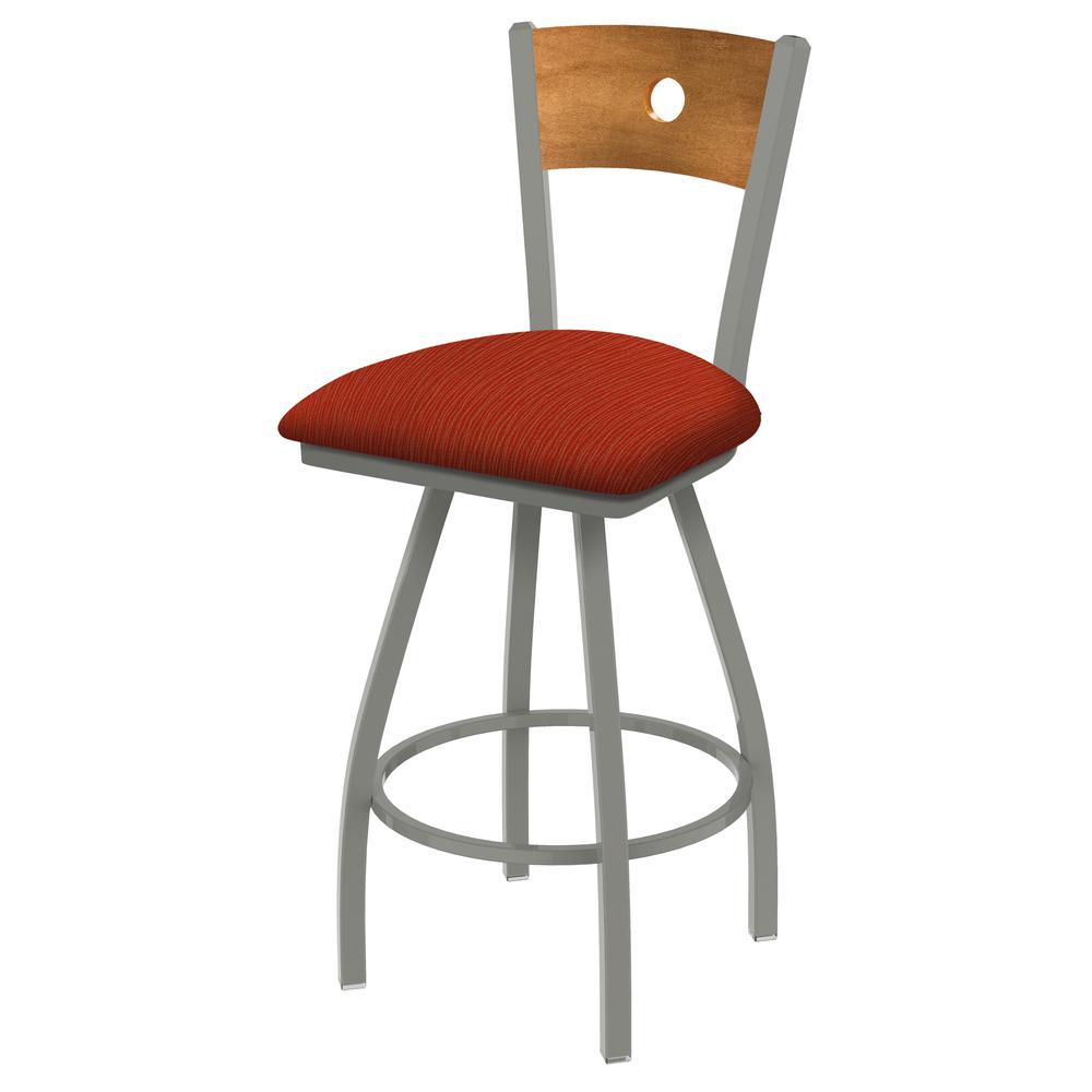 XL 830 Voltaire 30" Swivel Counter Stool with Anodized Nickel Finish, Medium Back, and Graph Poppy Seat. Picture 1