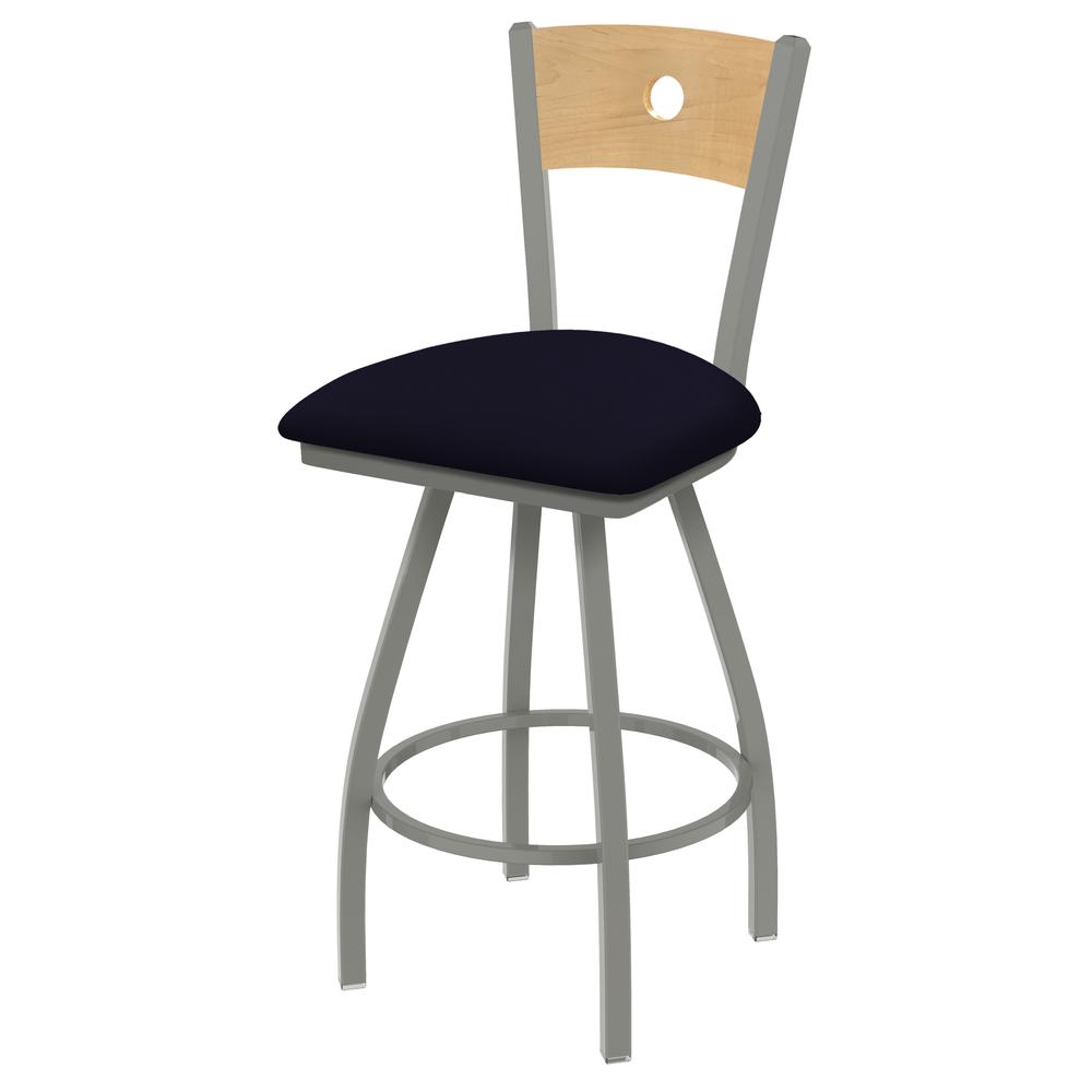 XL 830 Voltaire 30" Swivel Counter Stool with Anodized Nickel Finish, Natural Back, and Canter Twilight Seat. Picture 1
