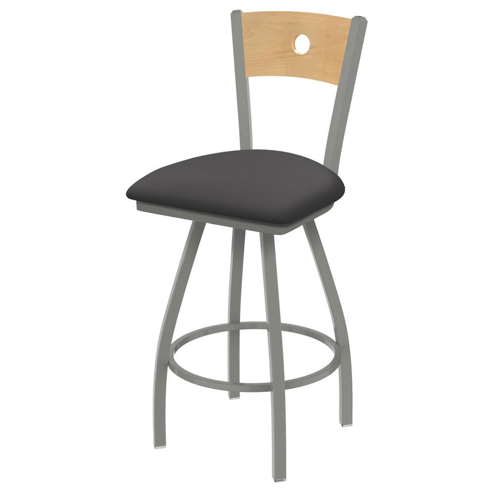 XL 830 Voltaire 30" Swivel Counter Stool with Anodized Nickel Finish, Natural Back, and Canter Storm Seat. Picture 1
