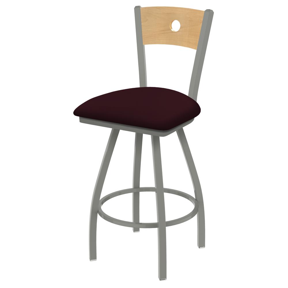 XL 830 Voltaire 30" Swivel Counter Stool with Anodized Nickel Finish, Natural Back, and Canter Bordeaux Seat. Picture 1