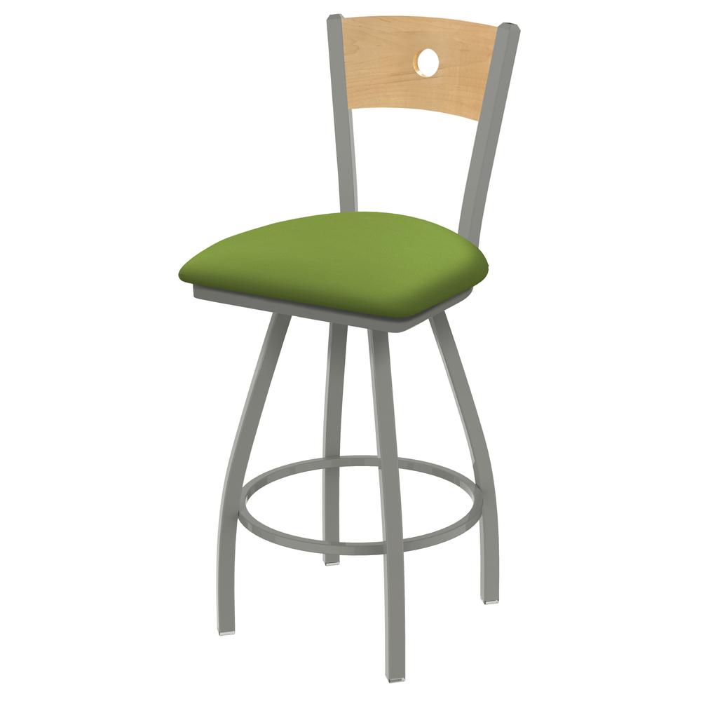 XL 830 Voltaire 30" Swivel Counter Stool with Anodized Nickel Finish, Natural Back, and Canter Kiwi Green Seat. Picture 1