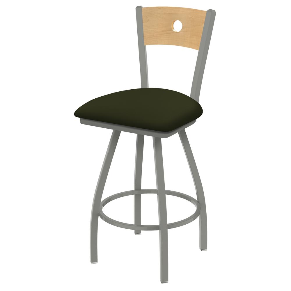 XL 830 Voltaire 30" Swivel Counter Stool with Anodized Nickel Finish, Natural Back, and Canter Pine Seat. Picture 1