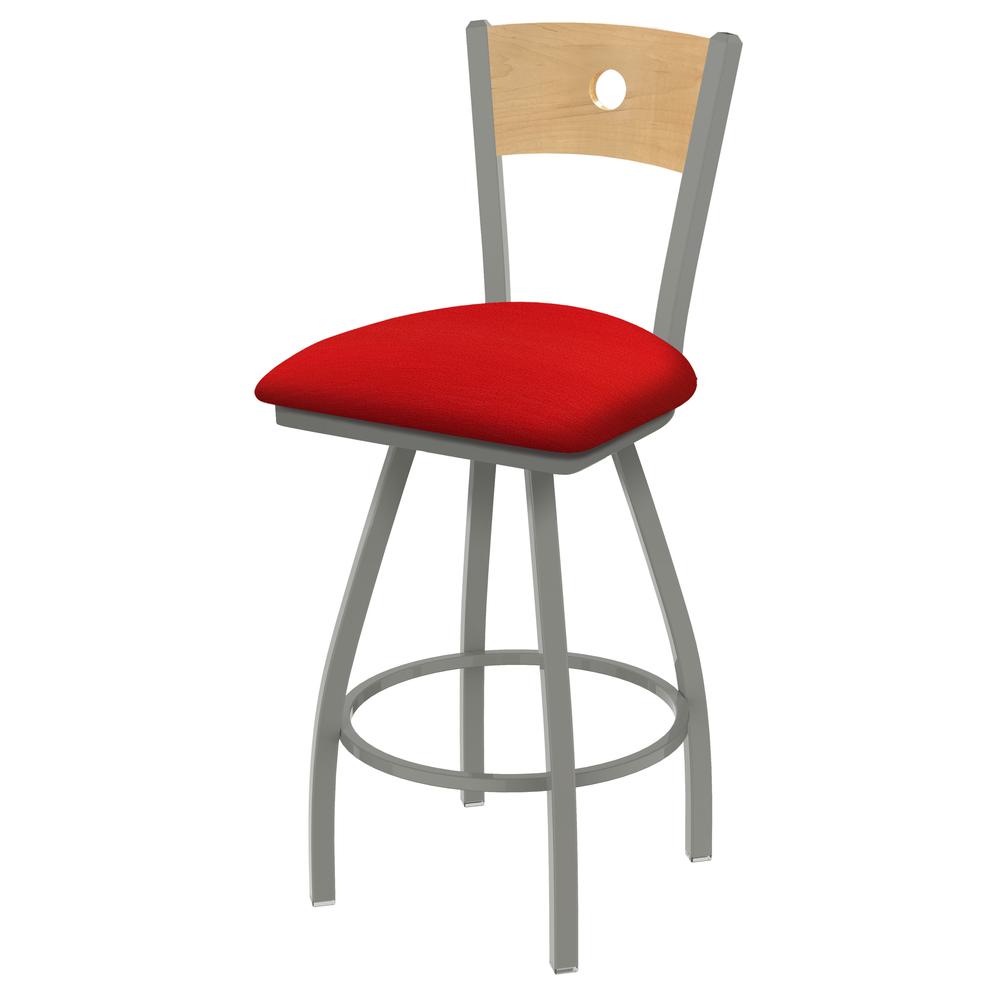 XL 830 Voltaire 30" Swivel Counter Stool with Anodized Nickel Finish, Natural Back, and Canter Red Seat. Picture 1