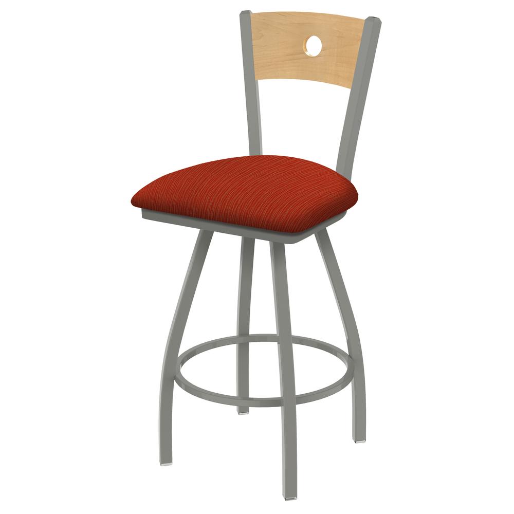 XL 830 Voltaire 30" Swivel Counter Stool with Anodized Nickel Finish, Natural Back, and Graph Poppy Seat. Picture 1