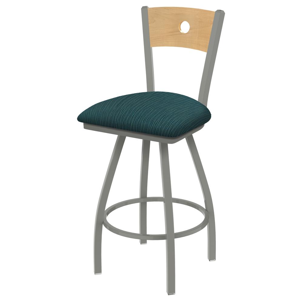 XL 830 Voltaire 25" Swivel Counter Stool with Anodized Nickel Finish, Natural Back, and Graph Tidal Seat. Picture 1