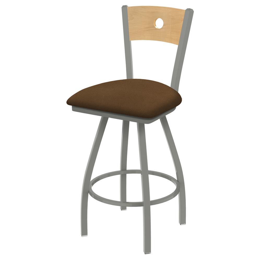 XL 830 Voltaire 30" Swivel Counter Stool with Anodized Nickel Finish, Natural Back, and Rein Thatch Seat. Picture 1