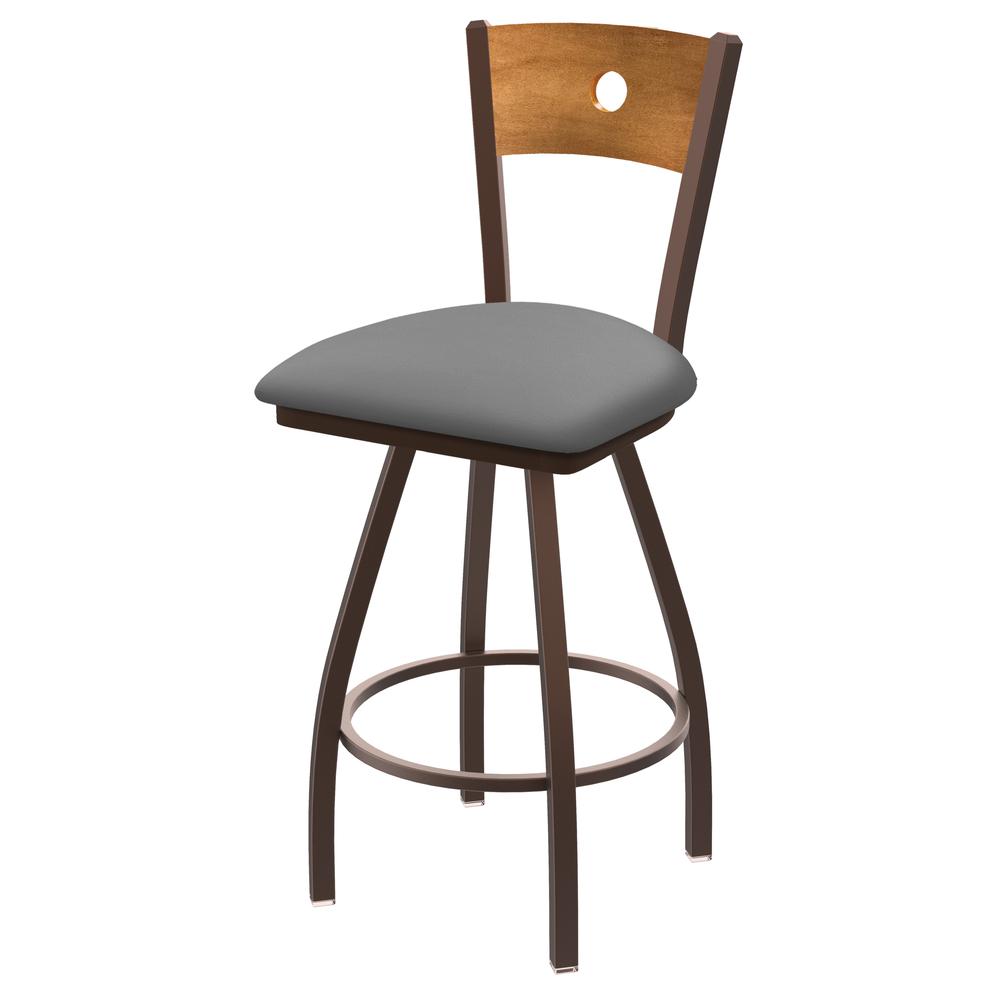 XL 830 Voltaire 30" Swivel Counter Stool with Bronze Finish, Medium Back, and Canter Folkstone Grey Seat. Picture 1