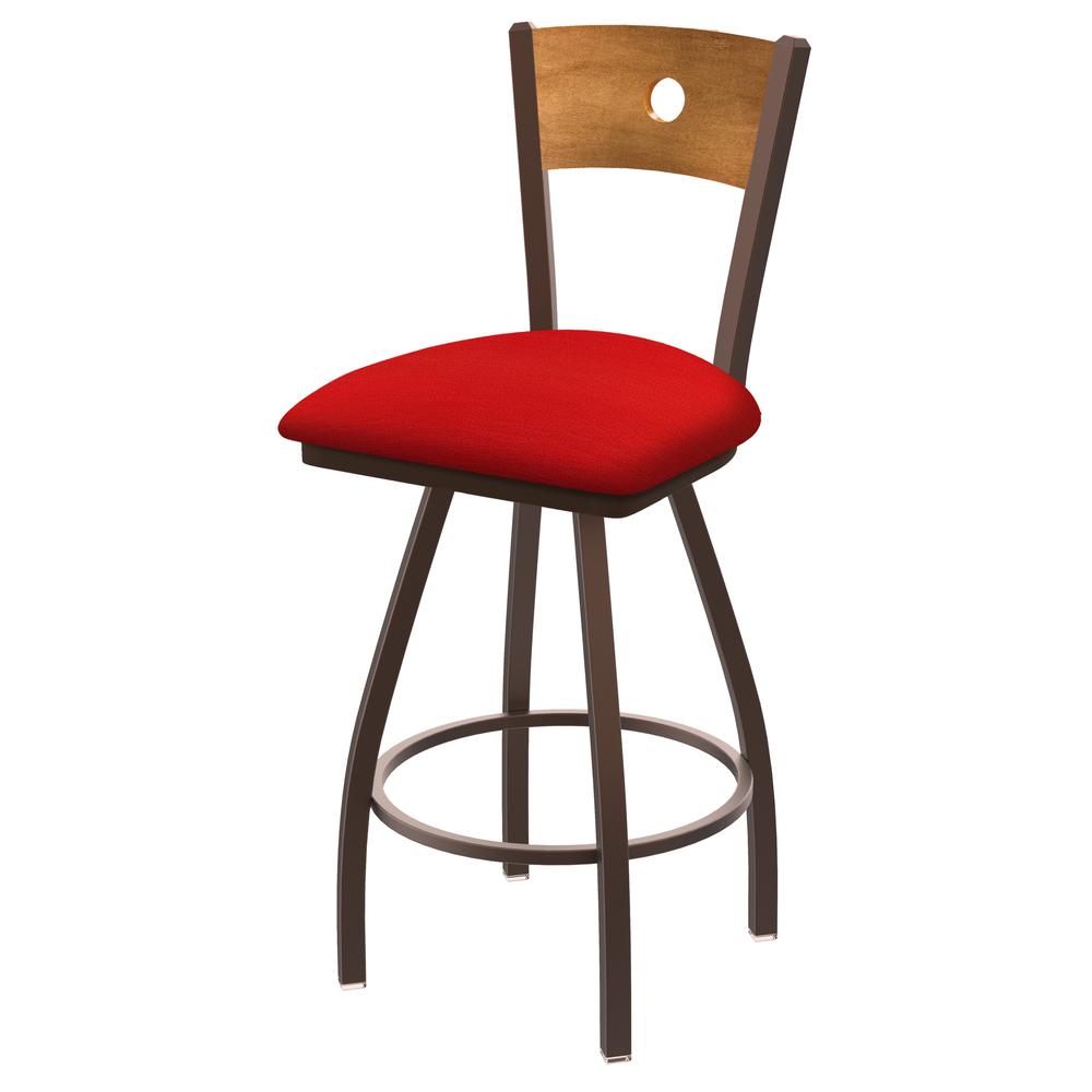 XL 830 Voltaire 30" Swivel Counter Stool with Bronze Finish, Medium Back, and Canter Red Seat. Picture 1