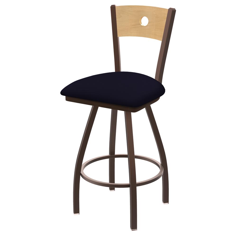 XL 830 Voltaire 30" Swivel Counter Stool with Bronze Finish, Natural Back, and Canter Twilight Seat. Picture 1
