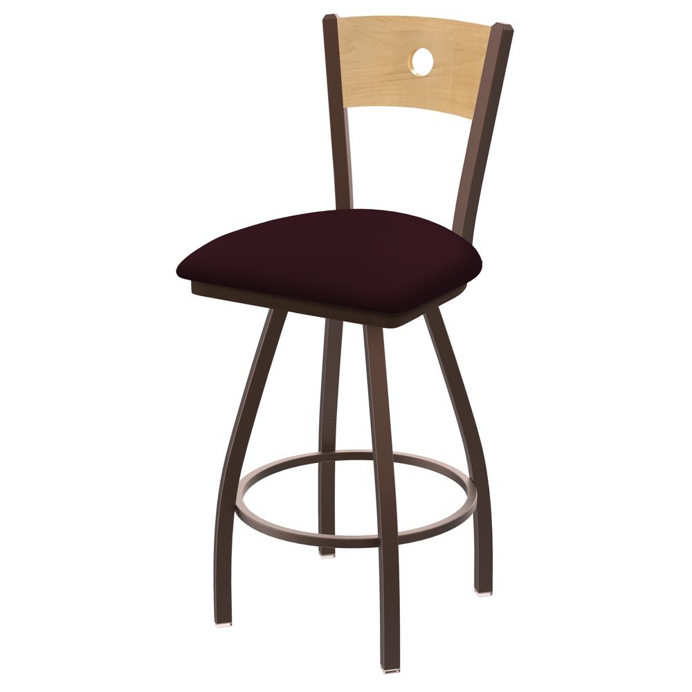 XL 830 Voltaire 30" Swivel Counter Stool with Bronze Finish, Natural Back, and Canter Bordeaux Seat. Picture 1