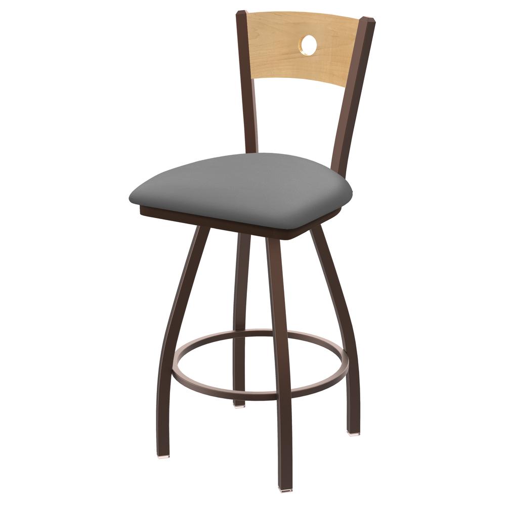 XL 830 Voltaire 30" Swivel Counter Stool with Bronze Finish, Natural Back, and Canter Folkstone Grey Seat. Picture 1