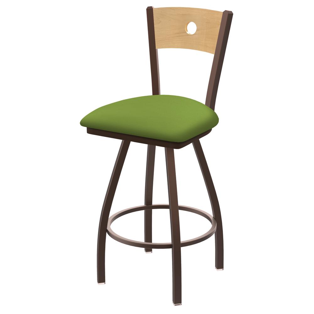 XL 830 Voltaire 30" Swivel Counter Stool with Bronze Finish, Natural Back, and Canter Kiwi Green Seat. Picture 1