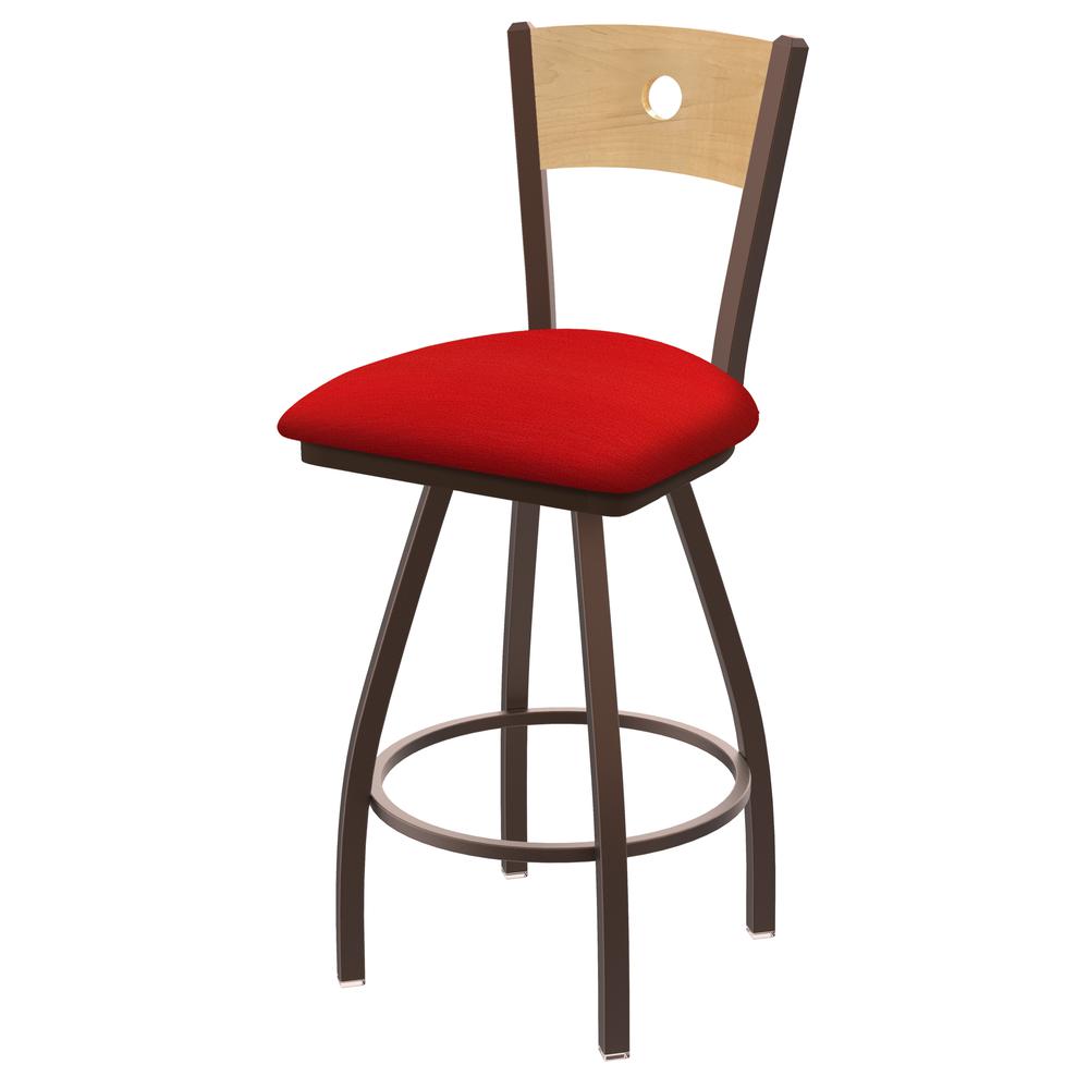 XL 830 Voltaire 30" Swivel Counter Stool with Bronze Finish, Natural Back, and Canter Red Seat. Picture 1