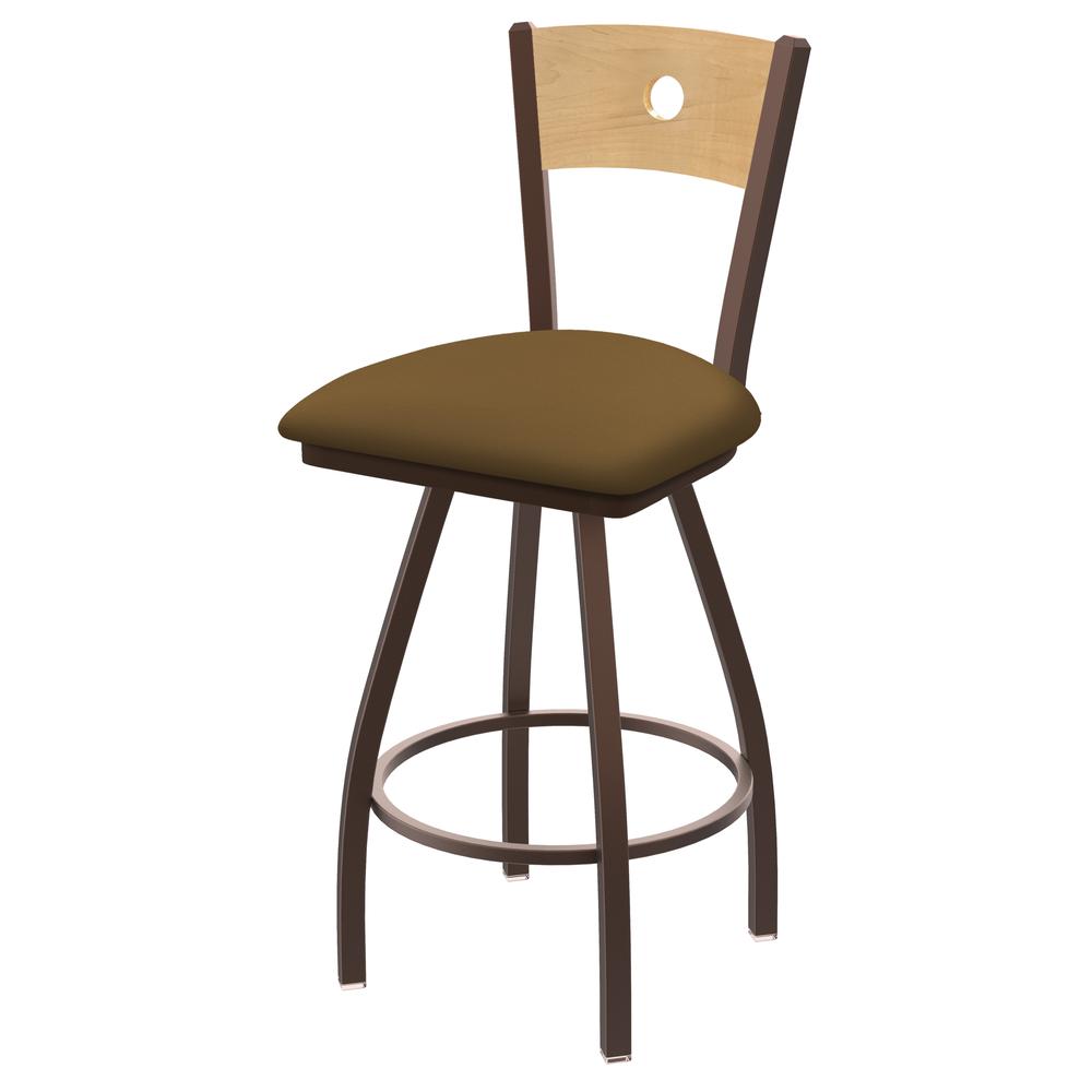 XL 830 Voltaire 30" Swivel Counter Stool with Bronze Finish, Natural Back, and Canter Saddle Seat. Picture 1