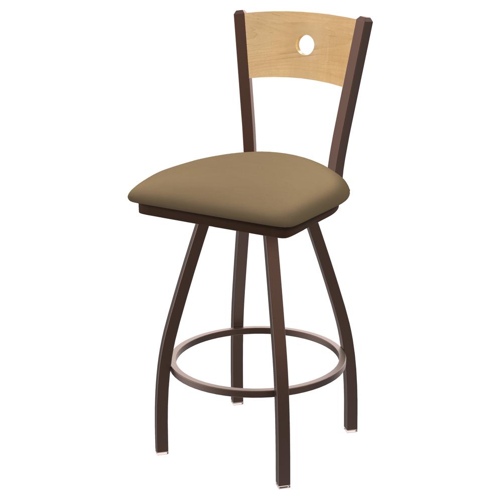 XL 830 Voltaire 30" Swivel Counter Stool with Bronze Finish, Natural Back, and Canter Sand Seat. Picture 1