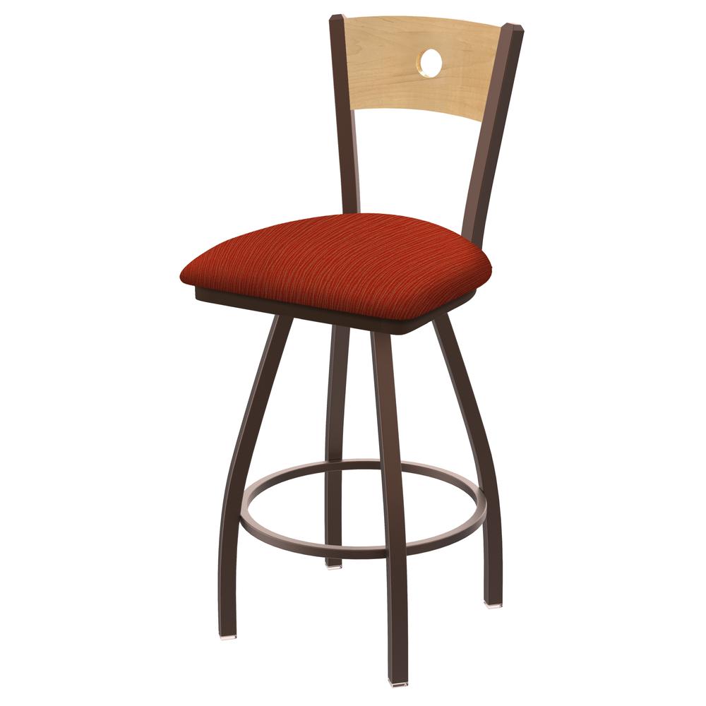 XL 830 Voltaire 30" Swivel Counter Stool with Bronze Finish, Natural Back, and Graph Poppy Seat. Picture 1