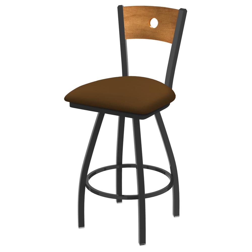 XL 830 Voltaire 25" Swivel Counter Stool with Pewter Finish, Medium Back, and Canter Thatch Seat. Picture 1