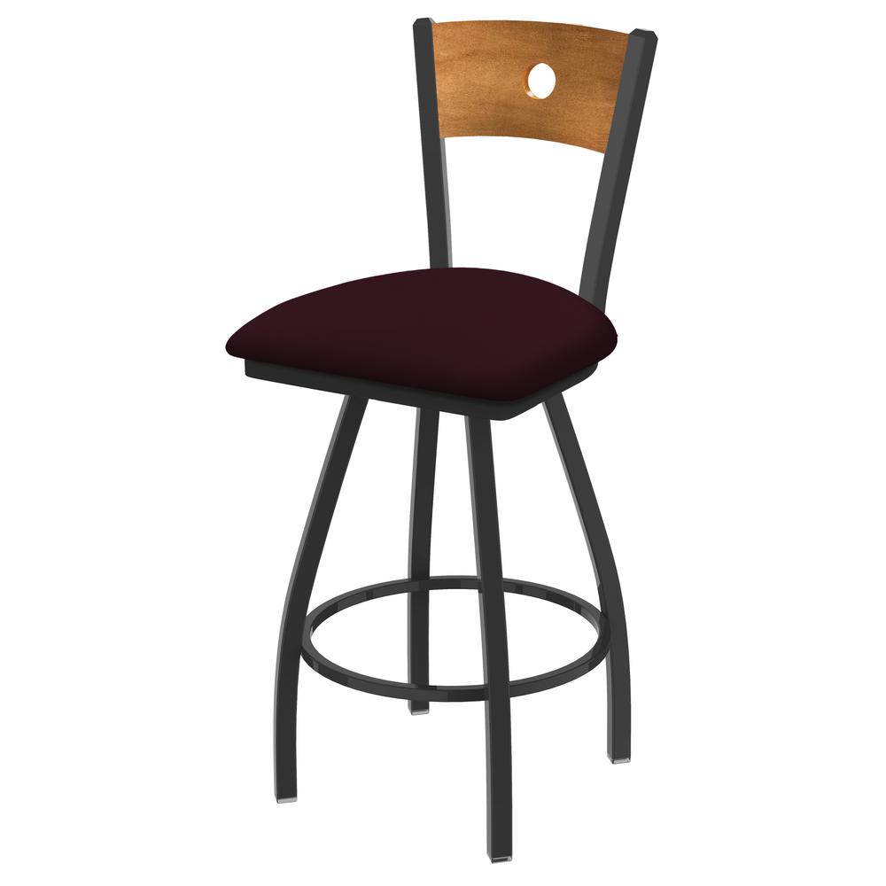 XL 830 Voltaire 30" Swivel Counter Stool with Pewter Finish, Medium Back, and Canter Bordeaux Seat. Picture 1