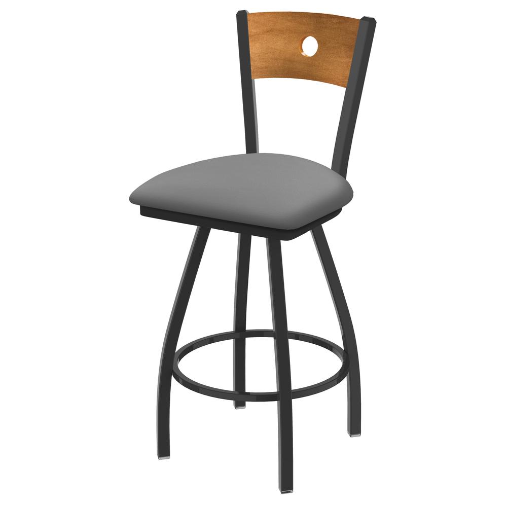 XL 830 Voltaire 30" Swivel Counter Stool with Pewter Finish, Medium Back, and Canter Folkstone Grey Seat. Picture 1