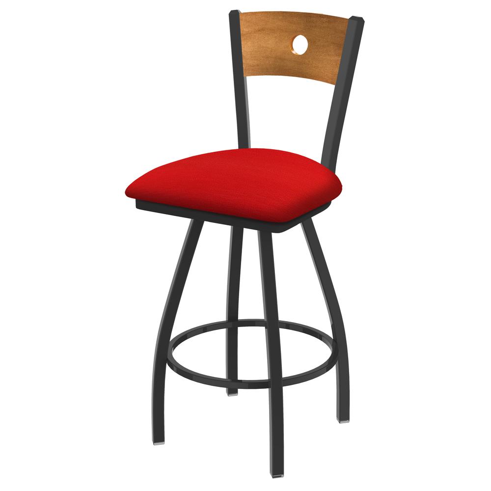 XL 830 Voltaire 30" Swivel Counter Stool with Pewter Finish, Medium Back, and Canter Red Seat. Picture 1