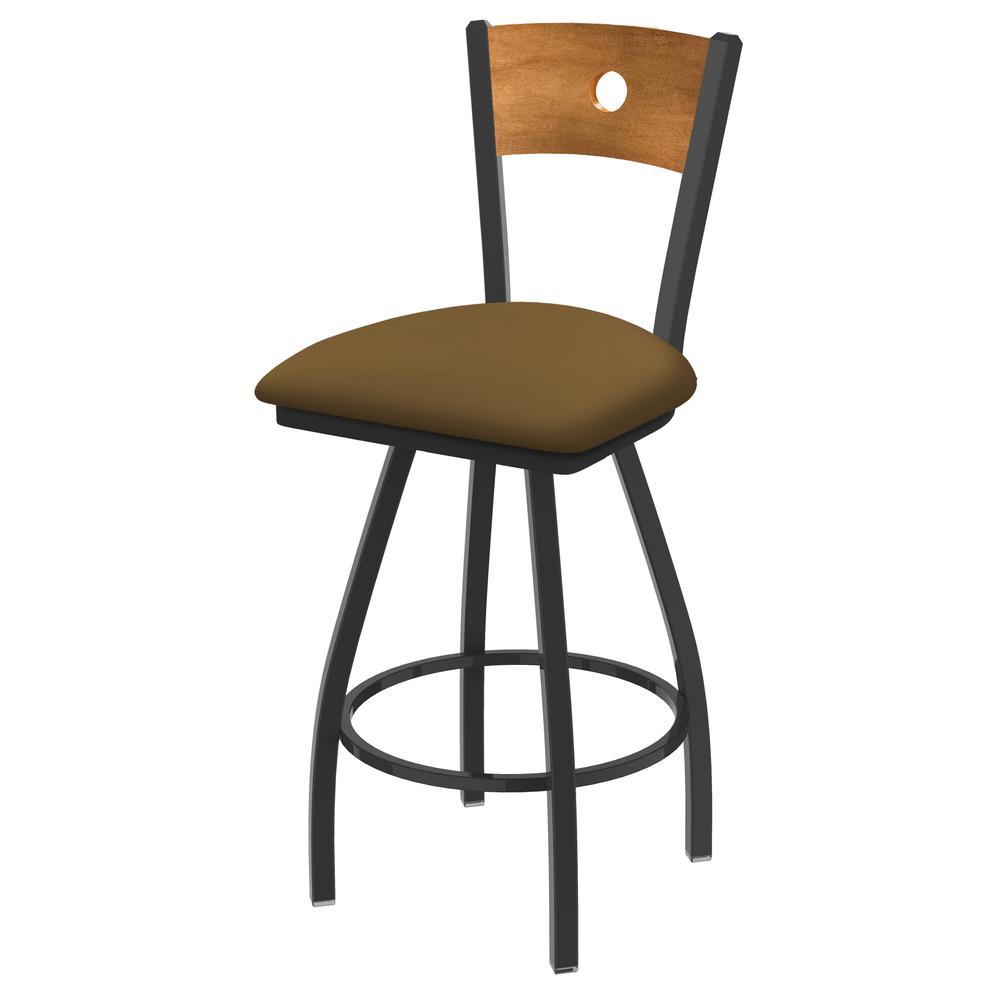 XL 830 Voltaire 25" Swivel Counter Stool with Pewter Finish, Medium Back, and Canter Saddle Seat. Picture 1
