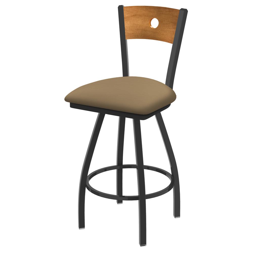 XL 830 Voltaire 30" Swivel Counter Stool with Pewter Finish, Medium Back, and Canter Sand Seat. Picture 1