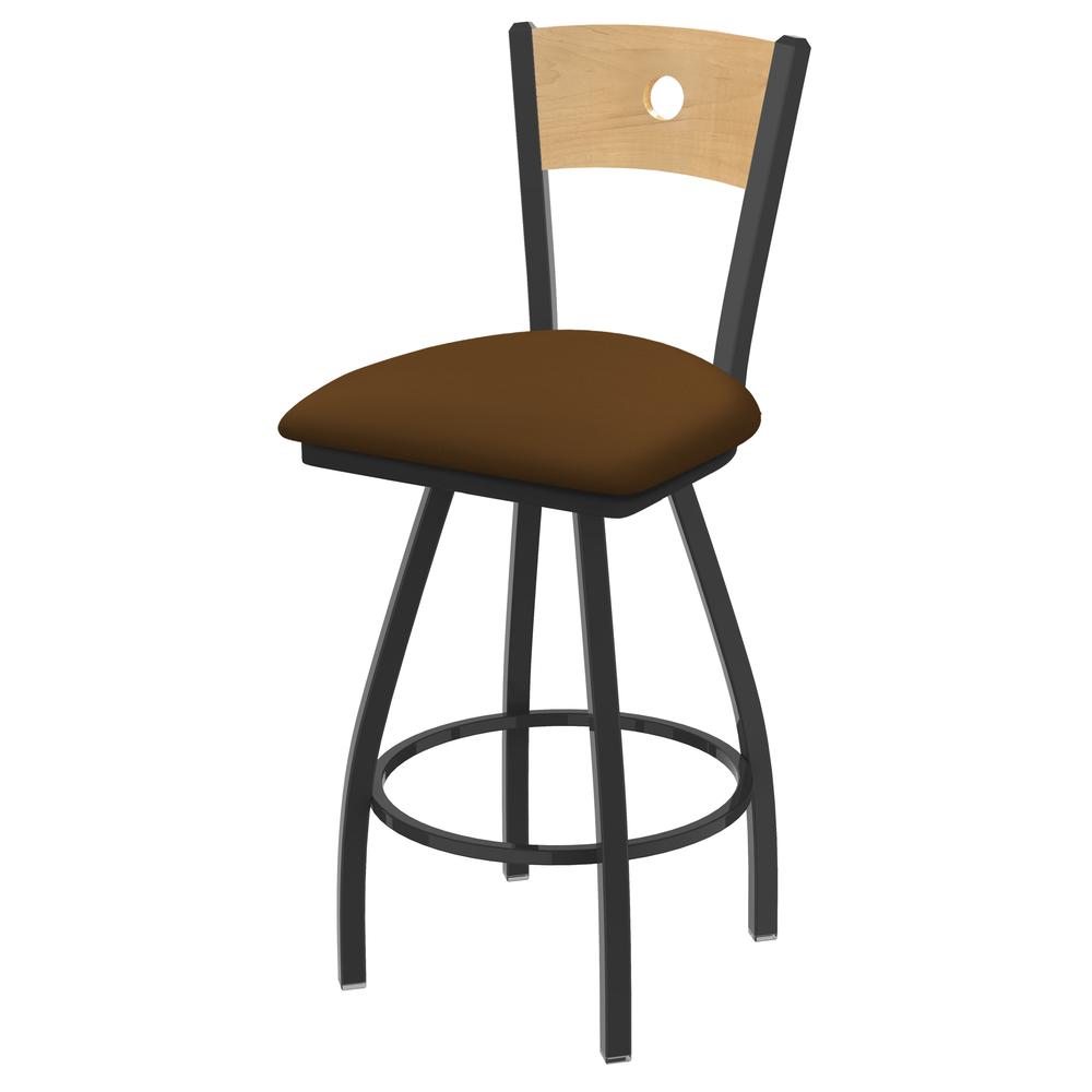 XL 830 Voltaire 30" Swivel Counter Stool with Pewter Finish, Natural Back, and Canter Thatch Seat. Picture 1