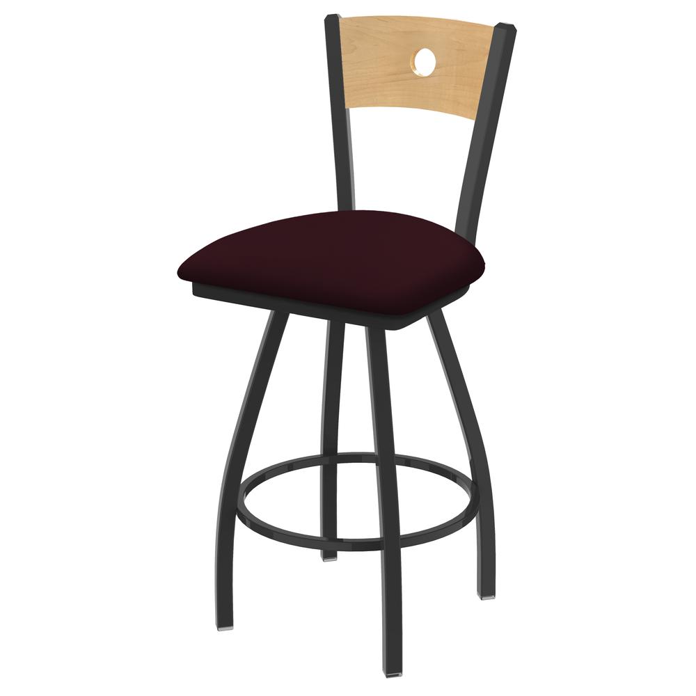 XL 830 Voltaire 30" Swivel Counter Stool with Pewter Finish, Natural Back, and Canter Bordeaux Seat. Picture 1