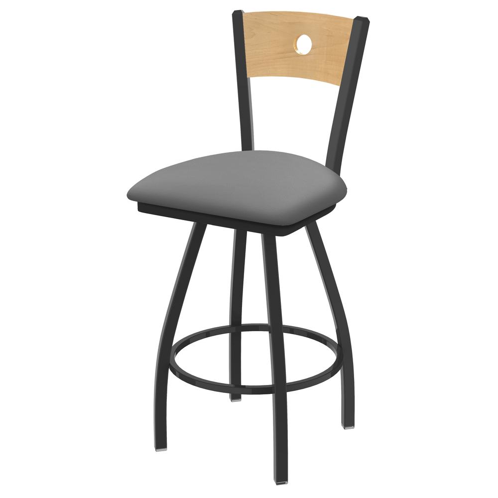 XL 830 Voltaire 30" Swivel Counter Stool with Pewter Finish, Natural Back, and Canter Folkstone Grey Seat. Picture 1