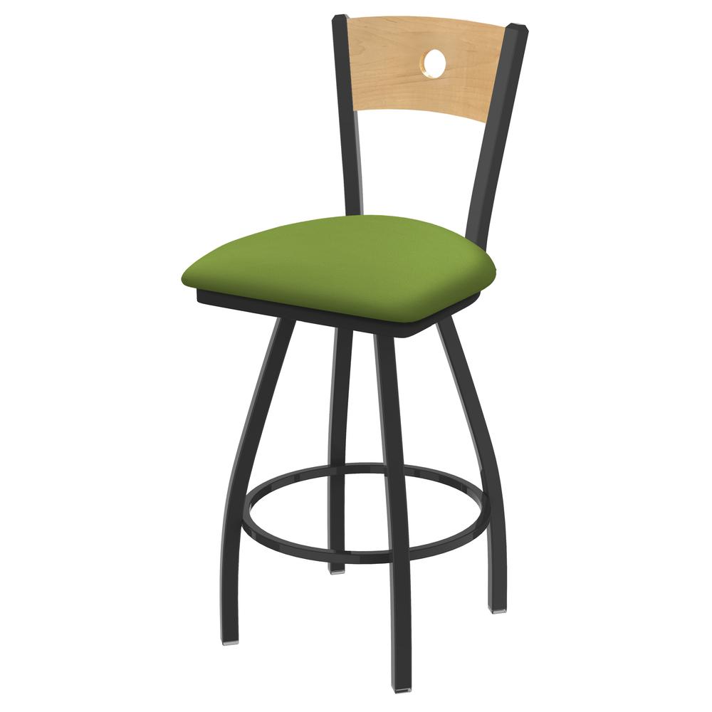 XL 830 Voltaire 30" Swivel Counter Stool with Pewter Finish, Natural Back, and Canter Kiwi Green Seat. Picture 1