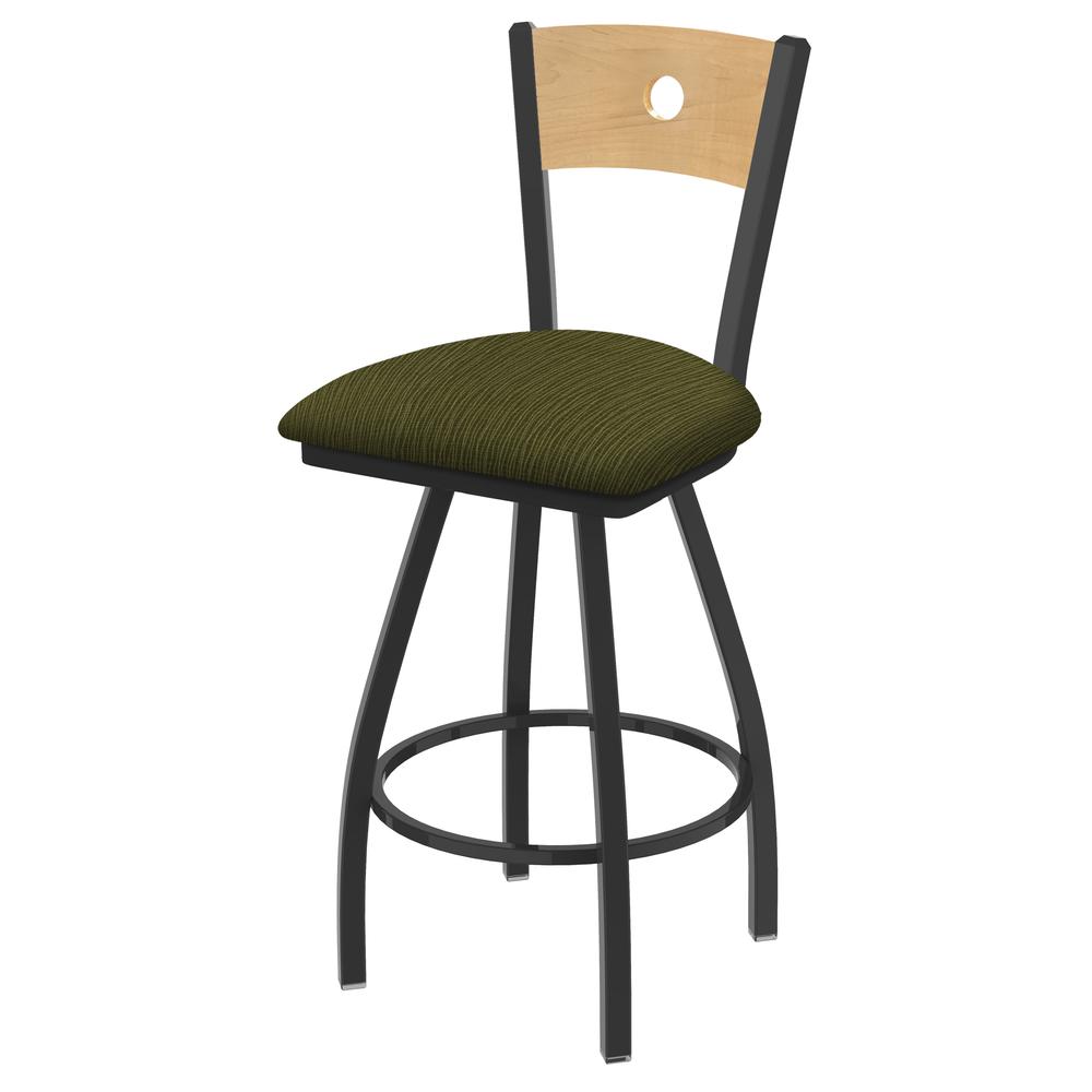XL 830 Voltaire 30" Swivel Counter Stool with Pewter Finish, Natural Back, and Graph Parrot Seat. Picture 1