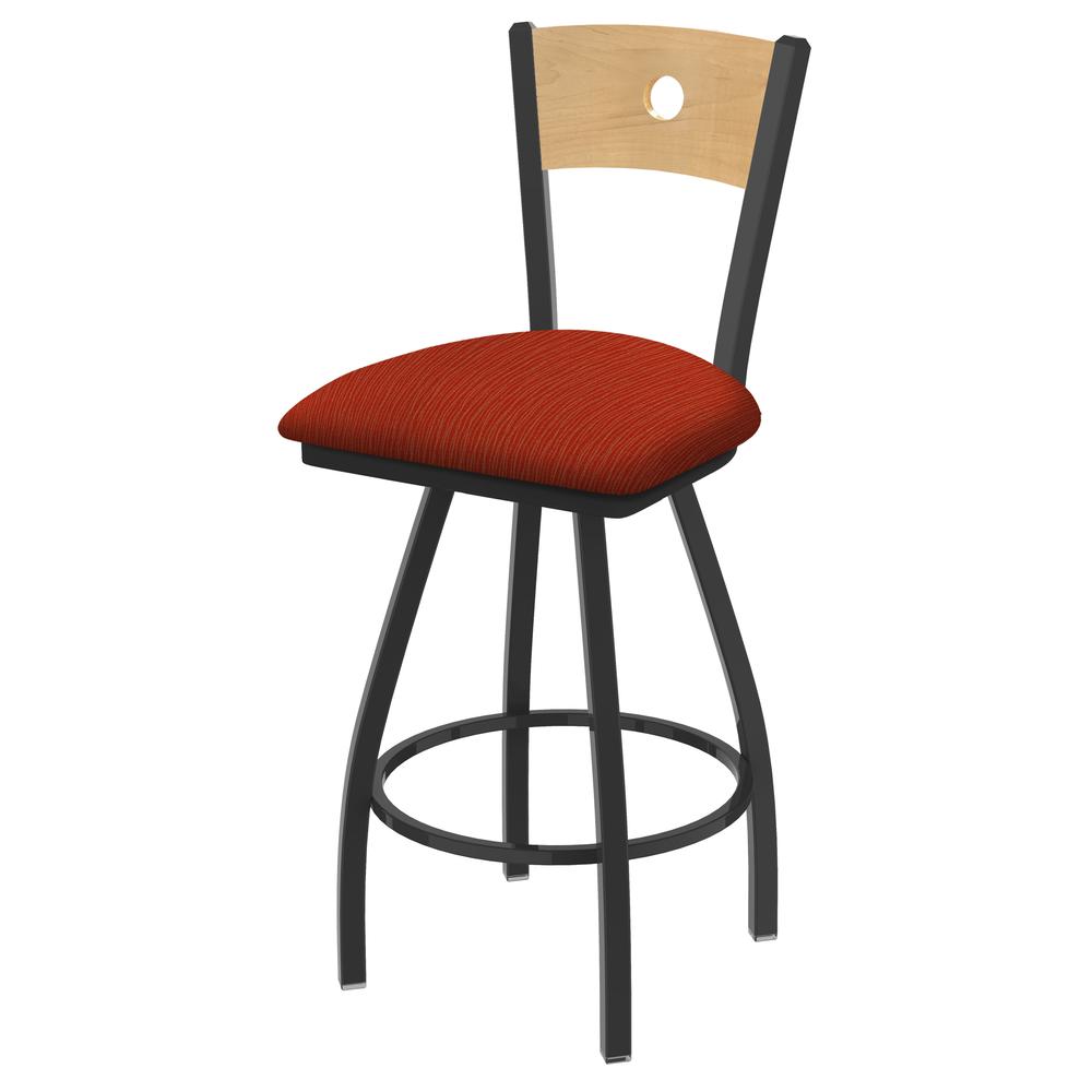 XL 830 Voltaire 30" Swivel Counter Stool with Pewter Finish, Natural Back, and Graph Poppy Seat. Picture 1