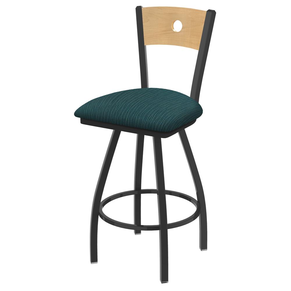 XL 830 Voltaire 30" Swivel Counter Stool with Pewter Finish, Natural Back, and Graph Tidal Seat. Picture 1