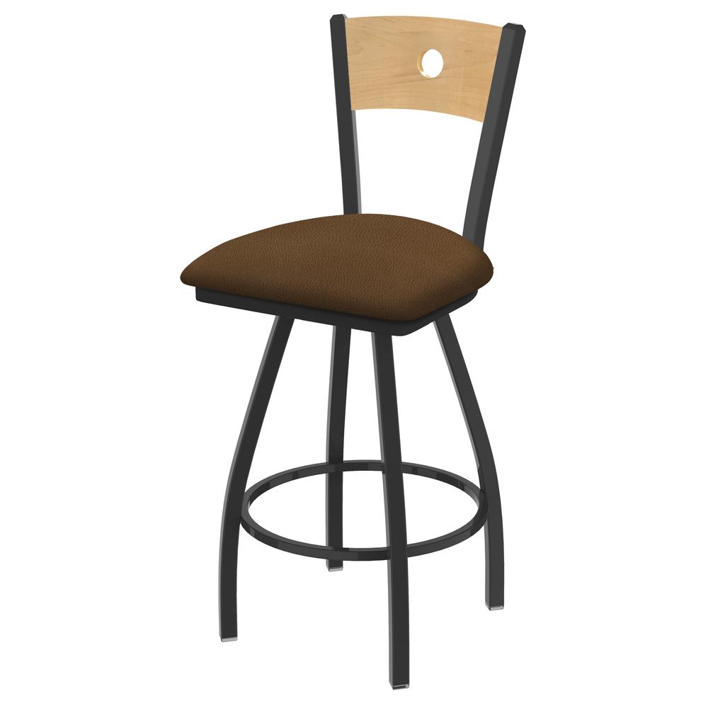 XL 830 Voltaire 30" Swivel Counter Stool with Pewter Finish, Natural Back, and Rein Thatch Seat. Picture 1