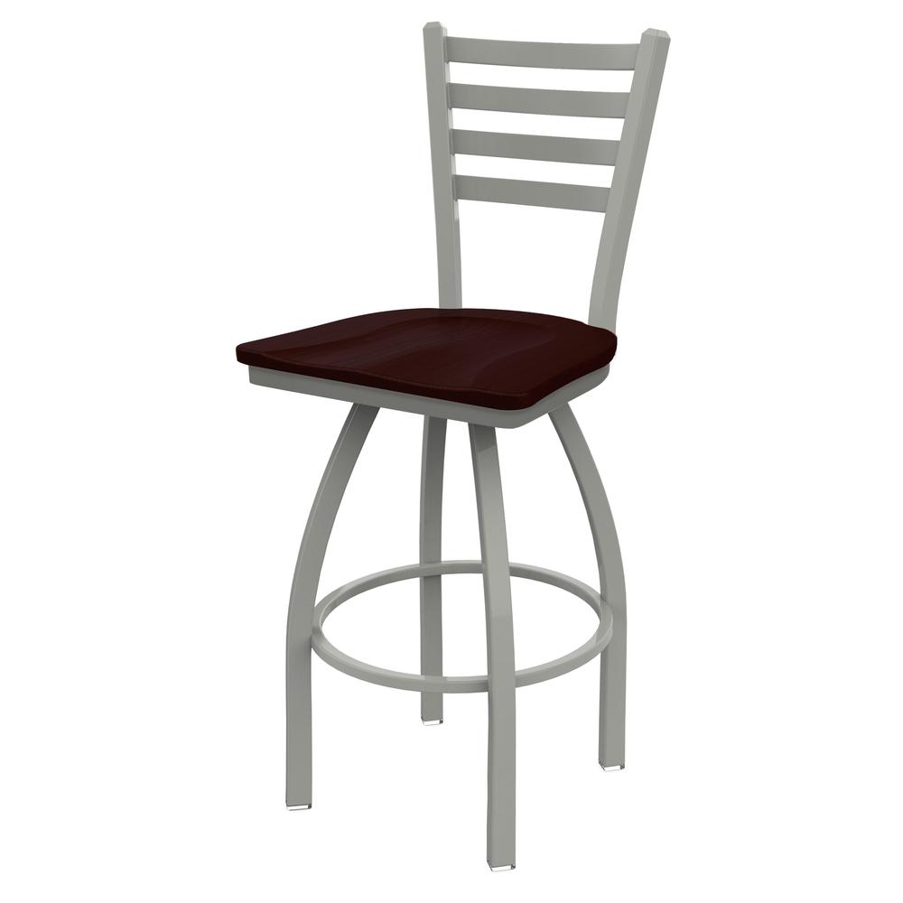 410 Jackie 36" Swivel Bar Stool with Anodized Nickel Finish and Dark Cherry Oak Seat. Picture 1