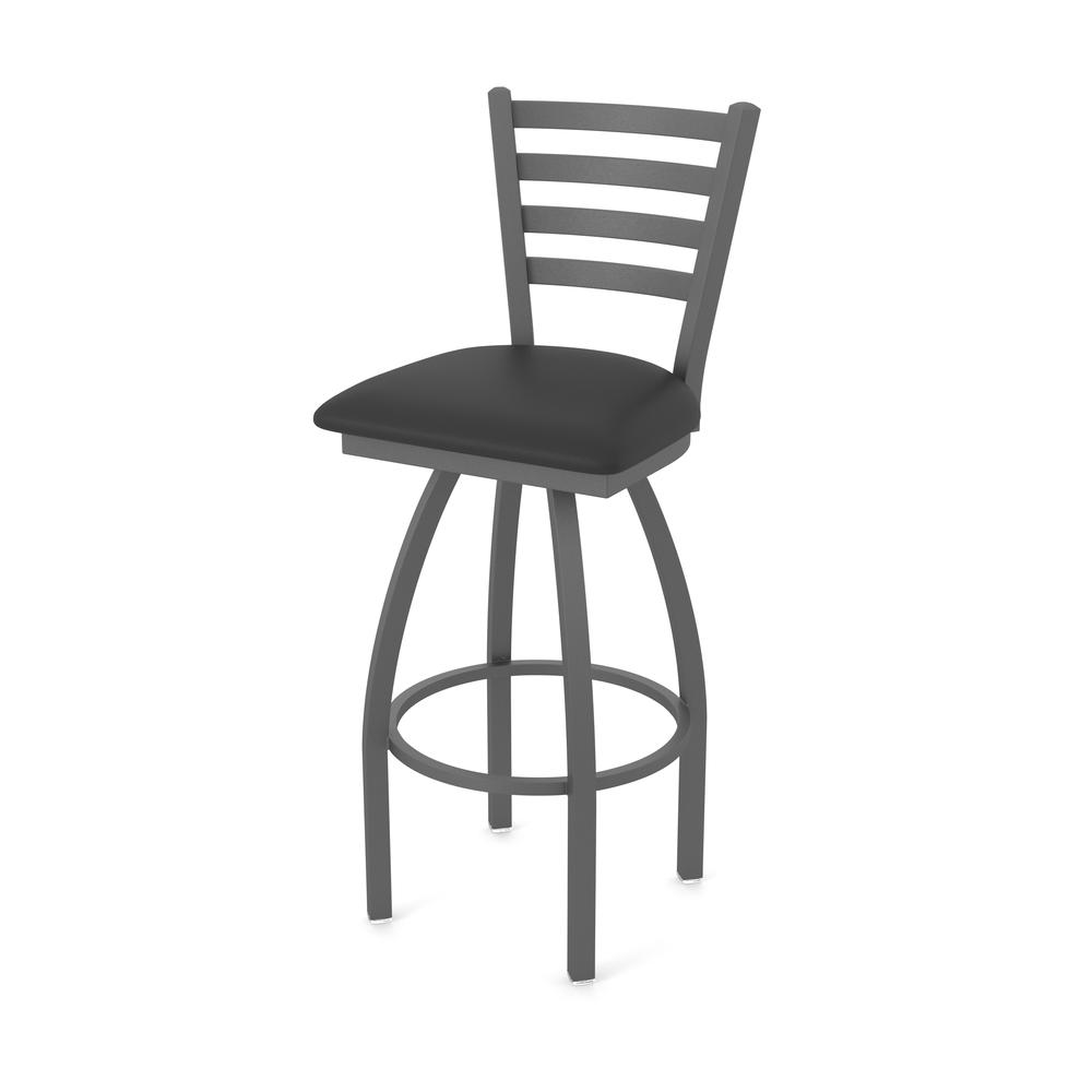 410 Jackie 36" Swivel Bar Stool with Pewter Finish and Black Vinyl Seat. Picture 1