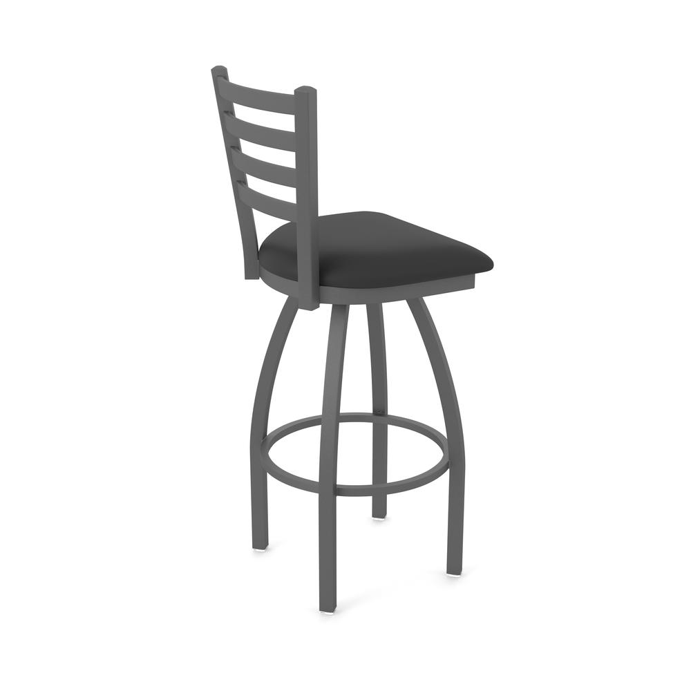 410 Jackie 36" Swivel Bar Stool with Pewter Finish and Black Vinyl Seat. Picture 2