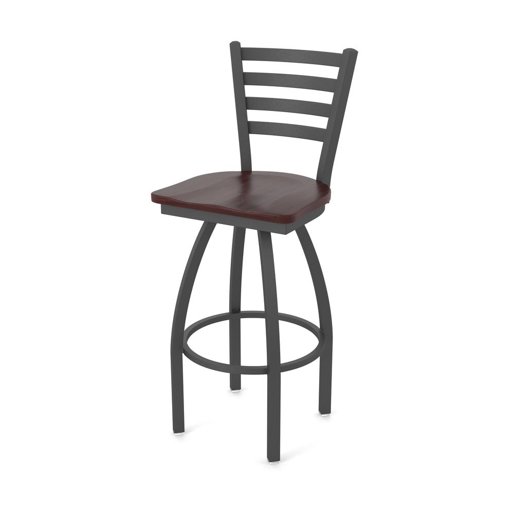 410 Jackie 36" Swivel Bar Stool with Pewter Finish and Dark Cherry Maple Seat. Picture 1