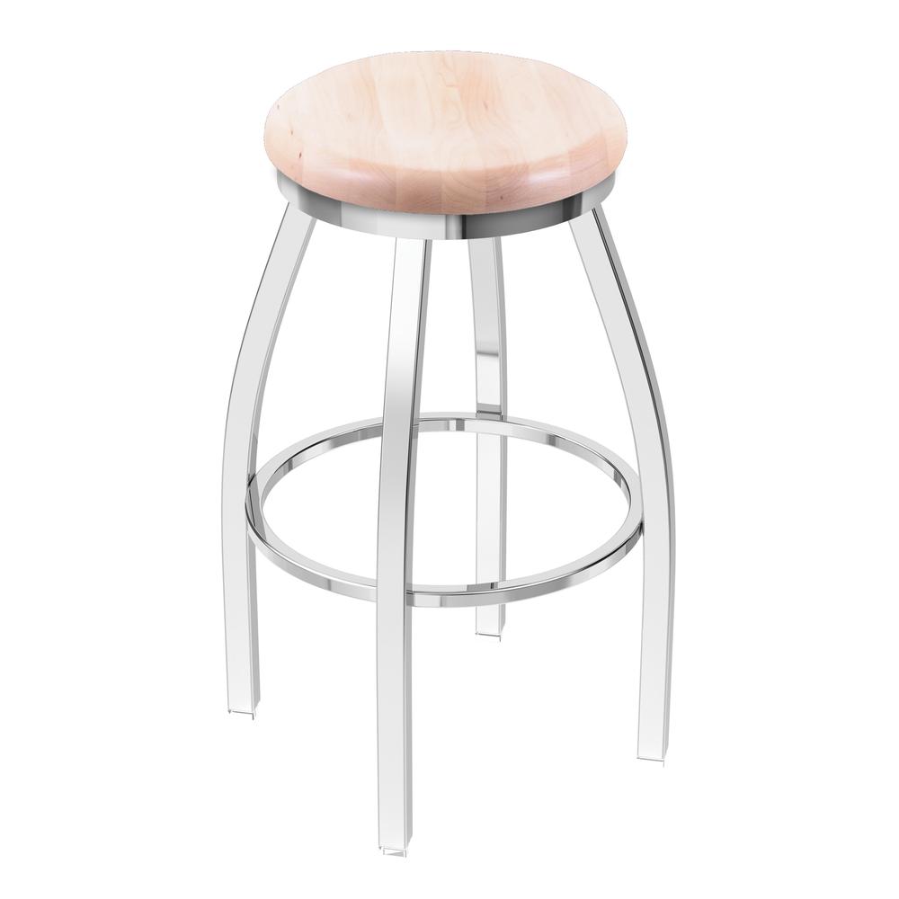 802 Misha 36" Swivel Extra Tall Bar Stool with Chrome Finish and Natural Maple Seat. Picture 1
