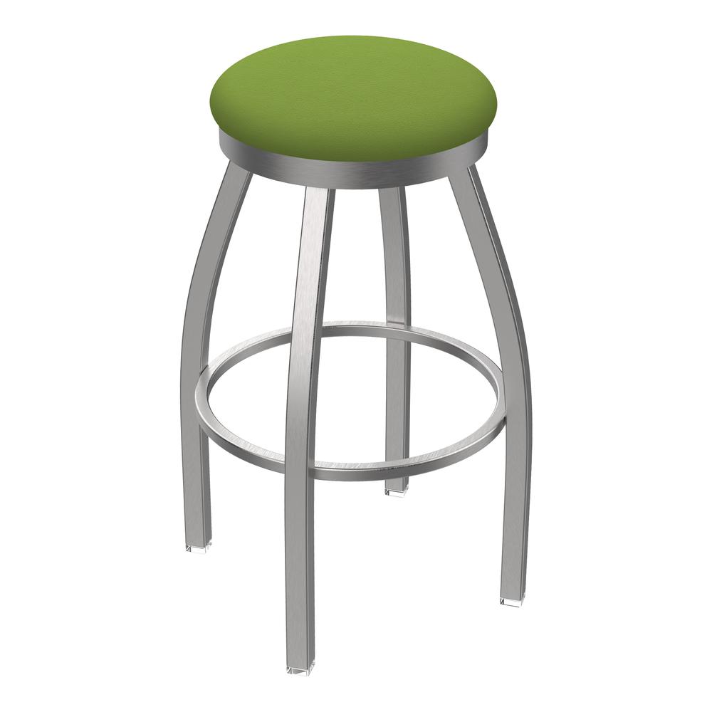 802 Misha Stainless Steel 36" Swivel Bar Stool with Canter Kiwi Green Seat. Picture 1