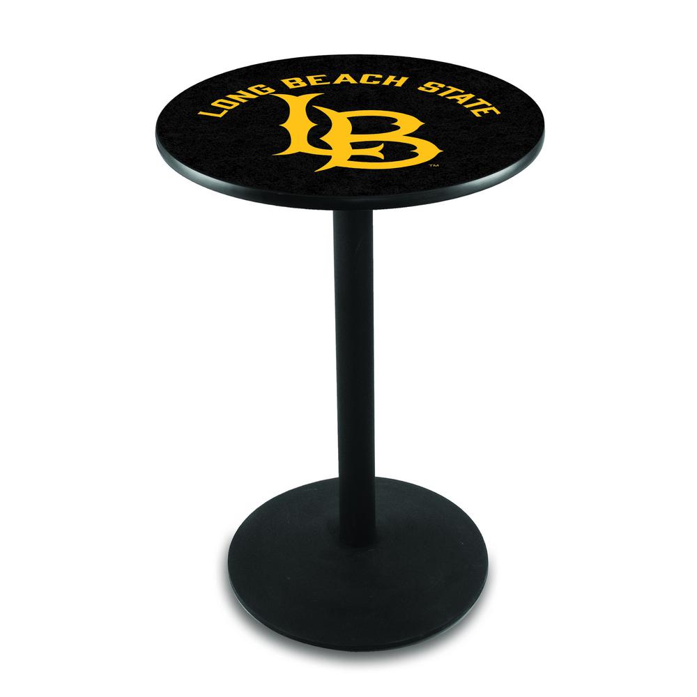 L214 Long Beach State University 42" Tall - 36" Top Pub Table with Black Wrinkle Finish. Picture 1