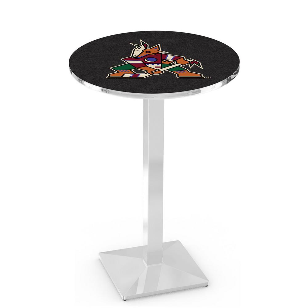L217 Arizona Coyotes 42" Tall - 36" Top Pub Table with Chrome Finish (1029). Picture 1