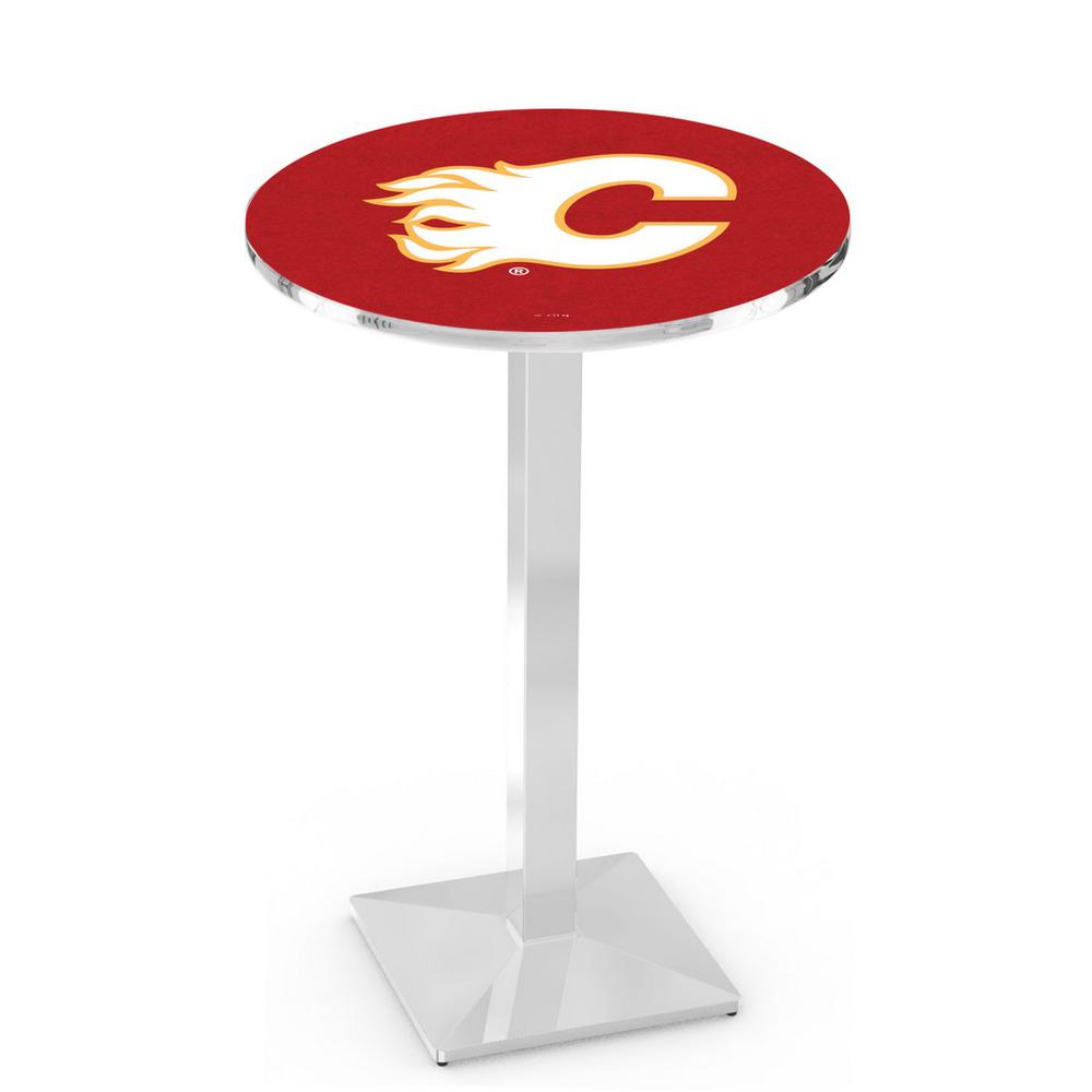 L217 Calgary Flames 42' Tall - 36' Top Pub Table w/ Chrome Finish (1173). Picture 1