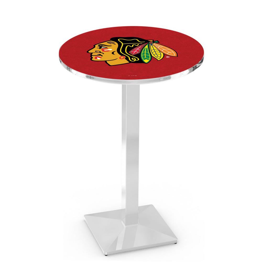L217 Chicago Blackhawks (Red Background) 42' Tall - 36' Top Pub Table w/ Chrome Finish (1258). Picture 1